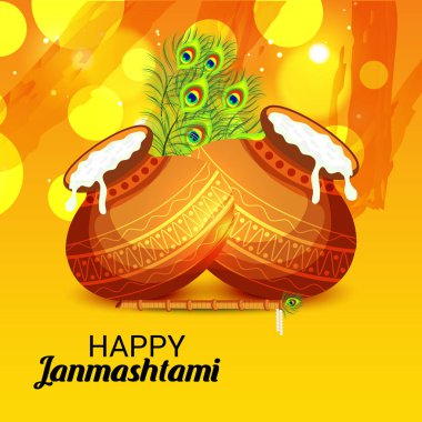 Mutlu Janmashtami Hint Festivali, Lord Krishna Doğum günü için bir arka plan vektör çizim.