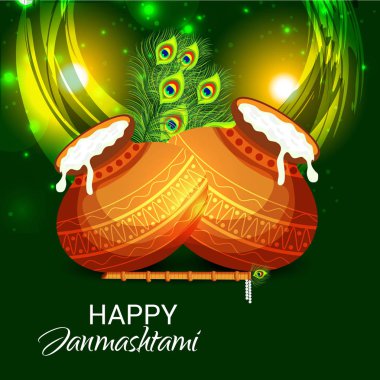 Mutlu Janmashtami Hint Festivali, Lord Krishna Doğum günü için bir arka plan vektör çizim.