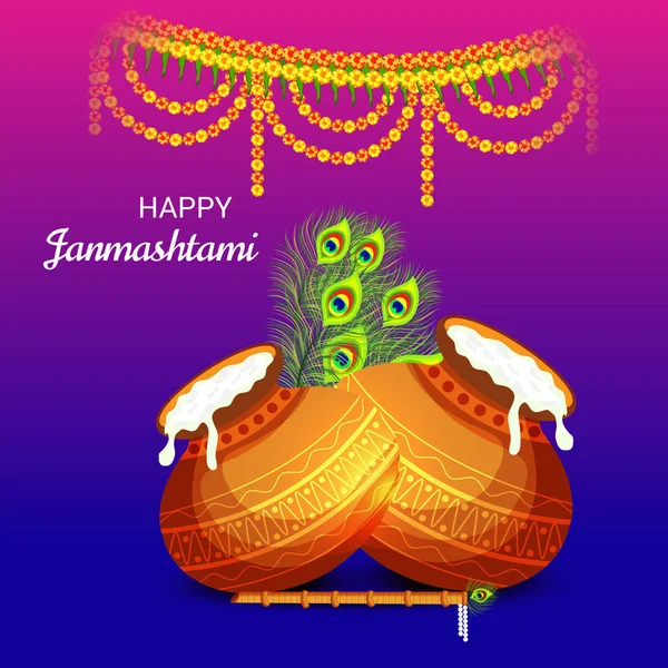 Mutlu Janmashtami Hint Festivali Lord Krishna Doğum Günü Için Bir — Stok Vektör