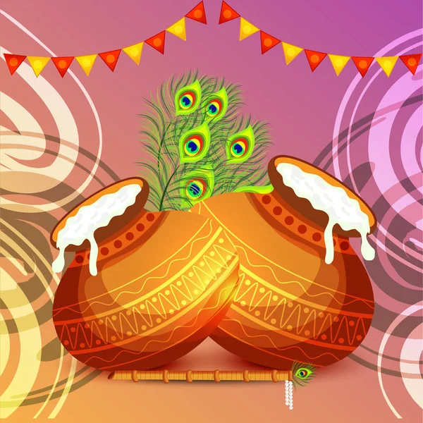 Vector Illustration Background Happy Janmashtami Indian Festival Lord Krishna Birthday — Stock Vector