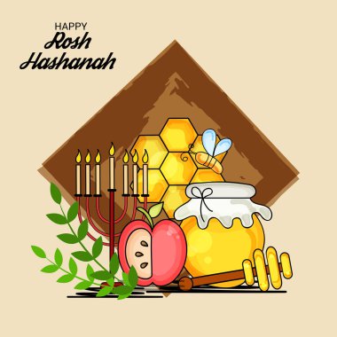 Rosh Hashanah Yahudi yeni yıl tatili için bir afiş vektör çizim.