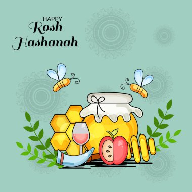 Rosh Hashanah Yahudi yeni yıl tatili için bir afiş vektör çizim.