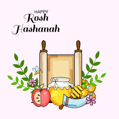 Rosh Hashanah Yahudi yeni yıl tatili için bir afiş vektör çizim.