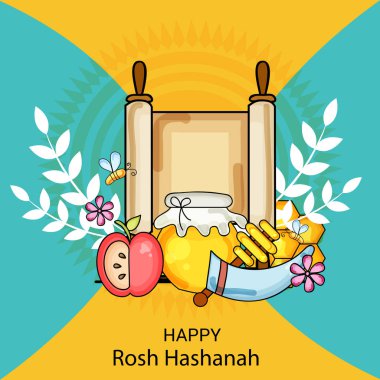 Rosh Hashanah Yahudi yeni yıl tatili için bir afiş vektör çizim.