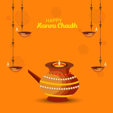 Karwa Chauth kutlama Hint Festivali için yaratıcı bir Banner vektör çizim.
