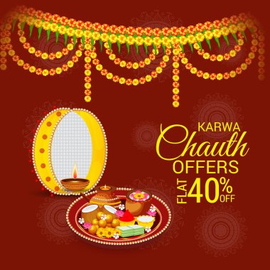 Karwa Chauth kutlama Hint Festivali için yaratıcı bir Banner vektör çizim.