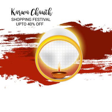 Karwa Chauth kutlama Hint Festivali için yaratıcı bir Banner vektör çizim.