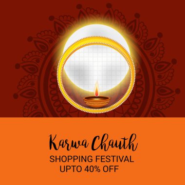 Karwa Chauth kutlama Hint Festivali için yaratıcı bir Banner vektör çizim.