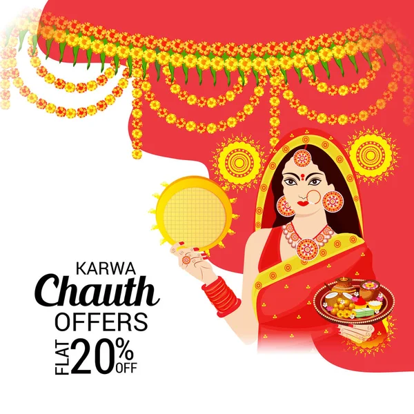 Karwa Chauth kutlama Hint Festivali için yaratıcı bir Banner vektör çizim.