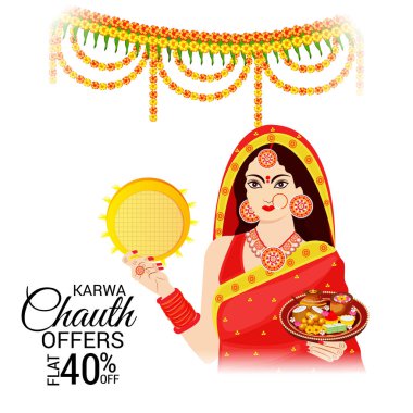 Karwa Chauth kutlama Hint Festivali için yaratıcı bir Banner vektör çizim.