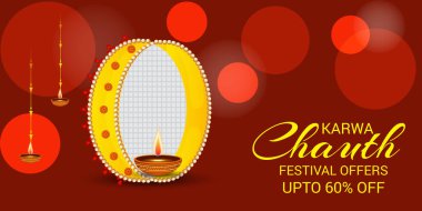 Karwa Chauth kutlama Hint Festivali için yaratıcı bir Banner vektör çizim.