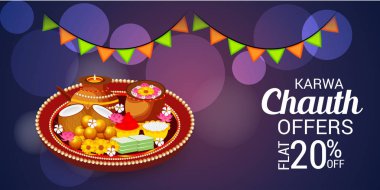 Karwa Chauth kutlama Hint Festivali için yaratıcı bir Banner vektör çizim.