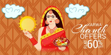 Karwa Chauth kutlama Hint Festivali için yaratıcı bir Banner vektör çizim.