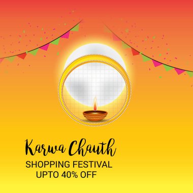 Karwa Chauth kutlama Hint Festivali için yaratıcı bir Banner vektör çizim.