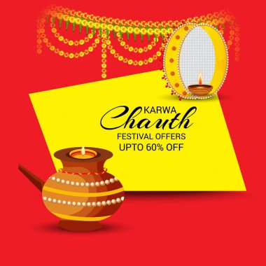 Karwa Chauth kutlama Hint Festivali için yaratıcı bir Banner vektör çizim.