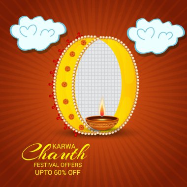 Karwa Chauth kutlama Hint Festivali için yaratıcı bir Banner vektör çizim.