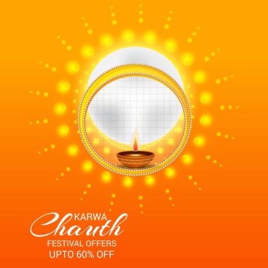 Karwa Chauth kutlama Hint Festivali için yaratıcı bir Banner vektör çizim.