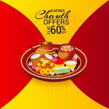 Karwa Chauth kutlama Hint Festivali için yaratıcı bir Banner vektör çizim.