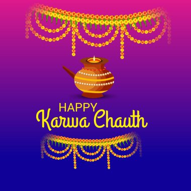 Karwa Chauth kutlama Hint Festivali için yaratıcı bir Banner vektör çizim.