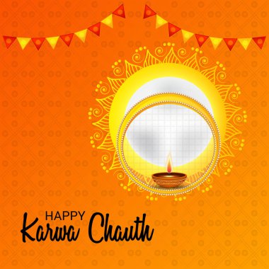 Karwa Chauth kutlama Hint Festivali için yaratıcı bir Banner vektör çizim.