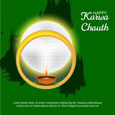 Karwa Chauth kutlama Hint Festivali için yaratıcı bir Banner vektör çizim.