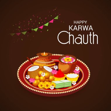 Karwa Chauth kutlama Hint Festivali için yaratıcı bir Banner vektör çizim.