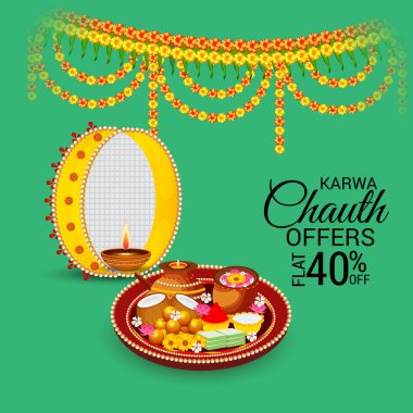 Karwa Chauth kutlama Hint Festivali için yaratıcı bir Banner vektör çizim.