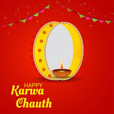 Karwa Chauth kutlama Hint Festivali için yaratıcı bir Banner vektör çizim.
