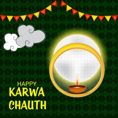 Karwa Chauth kutlama Hint Festivali için yaratıcı bir Banner vektör çizim.