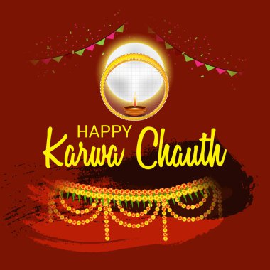 Karwa Chauth kutlama Hint Festivali için yaratıcı bir Banner vektör çizim.