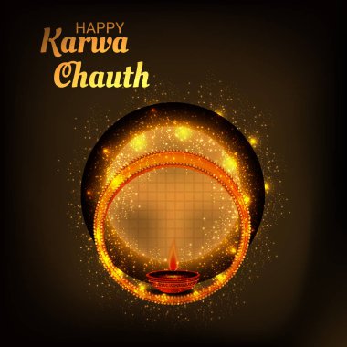 Karwa Chauth kutlama Hint Festivali için yaratıcı bir Banner vektör çizim.