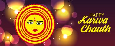 Karwa Chauth kutlama Hint Festivali için yaratıcı bir konsept arka plan vektör çizim.