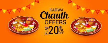 Karwa Chauth kutlama Hint Festivali için yaratıcı bir konsept arka plan vektör çizim.