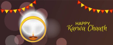 Karwa Chauth kutlama Hint Festivali için yaratıcı bir konsept arka plan vektör çizim.