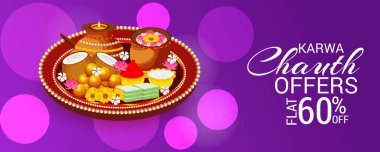 Karwa Chauth kutlama Hint Festivali için yaratıcı bir konsept arka plan vektör çizim.