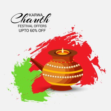 Karwa Chauth kutlama Hint Festivali için yaratıcı bir konsept arka plan vektör çizim.