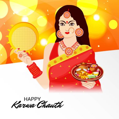 Karwa Chauth kutlama Hint Festivali için yaratıcı bir konsept arka plan vektör çizim.