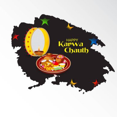 Karwa Chauth kutlama Hint Festivali için yaratıcı bir konsept arka plan vektör çizim.