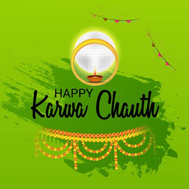 Karwa Chauth kutlama Hint Festivali için yaratıcı bir konsept arka plan vektör çizim.