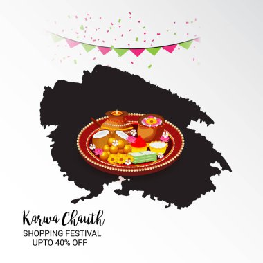 Karwa Chauth kutlama Hint Festivali için yaratıcı bir konsept arka plan vektör çizim.
