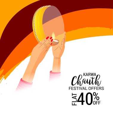 Karwa Chauth kutlama Hint Festivali için yaratıcı bir konsept arka plan vektör çizim.