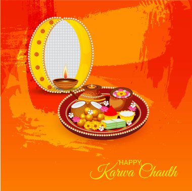 Karwa Chauth kutlama Hint Festivali için yaratıcı bir konsept arka plan vektör çizim.