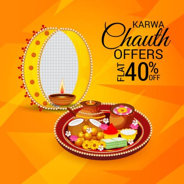Karwa Chauth kutlama Hint Festivali için yaratıcı bir konsept arka plan vektör çizim.