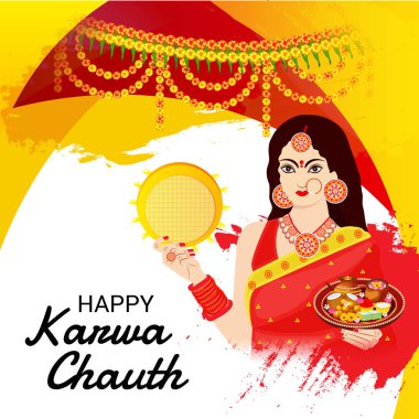 Karwa Chauth kutlama Hint Festivali için yaratıcı bir konsept arka plan vektör çizim.