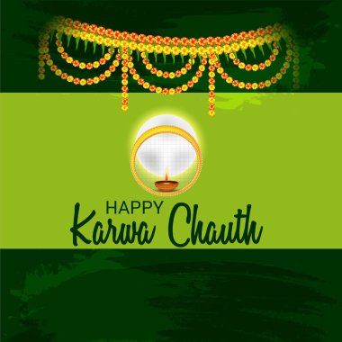 Karwa Chauth kutlama Hint Festivali için yaratıcı bir konsept arka plan vektör çizim.