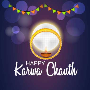 Karwa Chauth kutlama Hint Festivali için yaratıcı bir konsept arka plan vektör çizim.