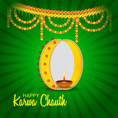 Karwa Chauth kutlama Hint Festivali için yaratıcı bir konsept arka plan vektör çizim.