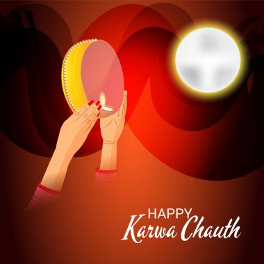 Karwa Chauth kutlama Hint Festivali için yaratıcı bir konsept arka plan vektör çizim.