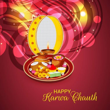 Karwa Chauth kutlama Hint Festivali için yaratıcı bir konsept arka plan vektör çizim.