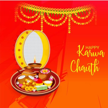Karwa Chauth kutlama Hint Festivali için yaratıcı bir konsept arka plan vektör çizim.